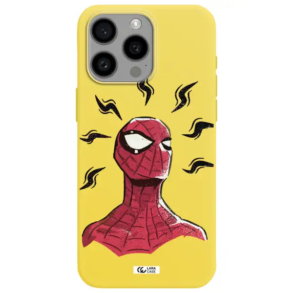 a cartoon of a red spider man Apple Iphone 15 Pro max Silicone canary yellow Case