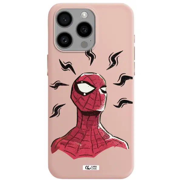 a cartoon of a red spider man Apple Iphone 15 Pro max Silicone pastel pink Case