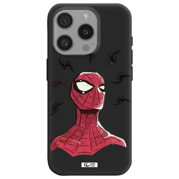 A Cartoon Of A Red Spider Man Apple Iphone 15 Pro Silicone Black Case