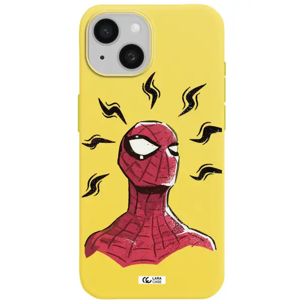 a cartoon of a red spider man Apple iPhone 15 Silicone canary yellow Case