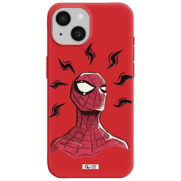 A Cartoon Of A Red Spider Man Apple Iphone 15 Silicone Imperial Red Case