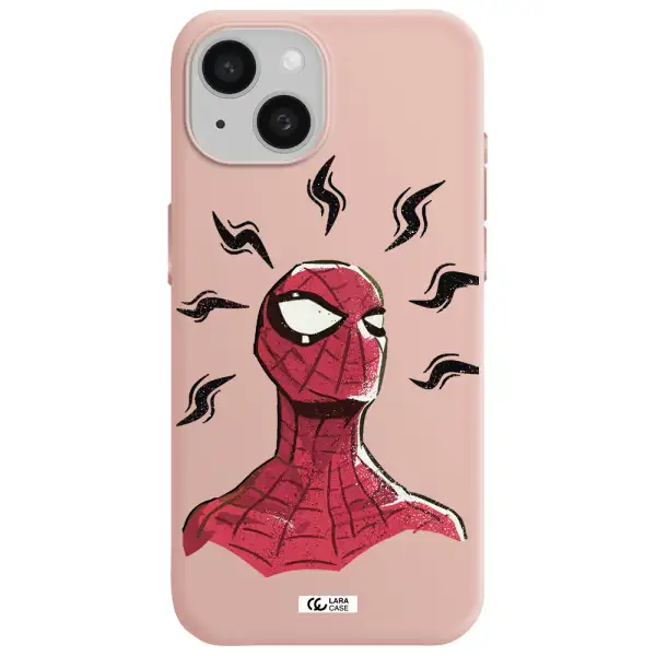 A Cartoon Of A Red Spider Man Apple Iphone 15 Silicone Pastel Pink Case