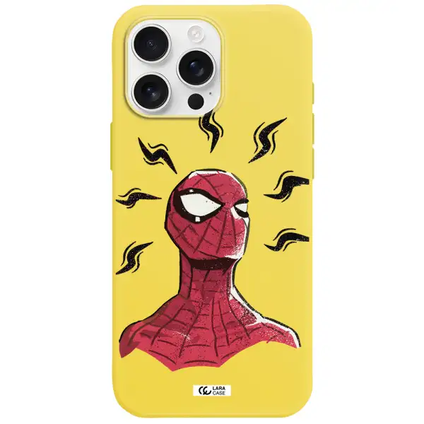 A Cartoon Of A Red Spider Man Apple Iphone 16 Pro Max Silicone Canary Yellow Case