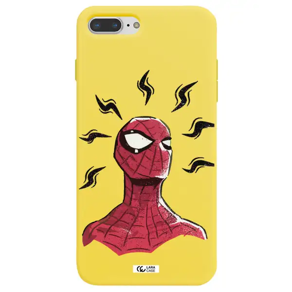 a cartoon of a red spider man Apple iPhone 7 plus Silicone canary yellow Case