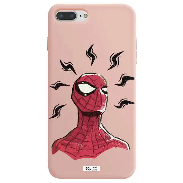 a cartoon of a red spider man Apple iPhone 7 plus Silicone pastel pink Case