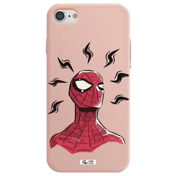 a cartoon of a red spider man Apple iPhone 8 Silicone pastel pink Case