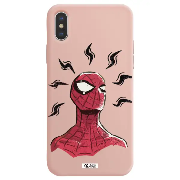 a cartoon of a red spider man Apple iPhone X Silicone pastel pink Case