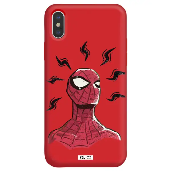 a cartoon of a red spider man Apple iPhone XS max Silicone Imperial Red Case