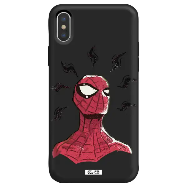 a cartoon of a red spider man Apple iPhone XS Silicone black Case
