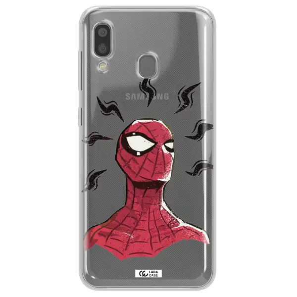 a cartoon of a red spider man Samsung A20 Clear TPU Case