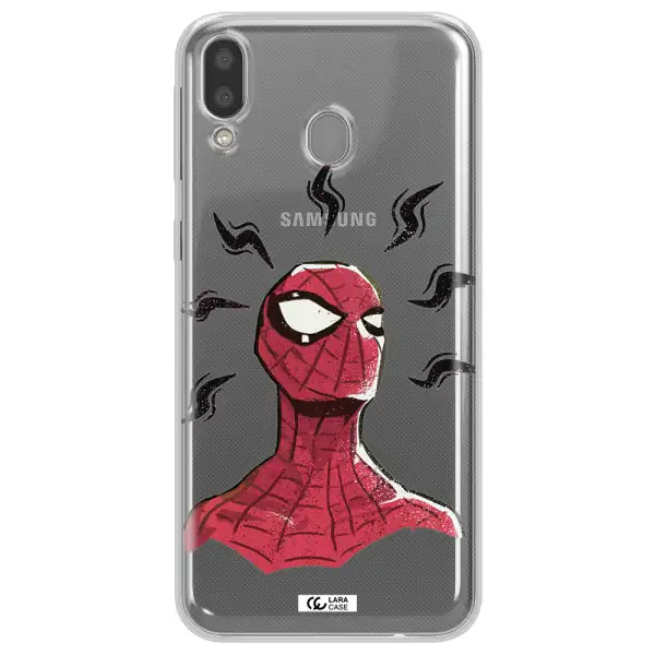 a cartoon of a red spider man Samsung M20 Clear TPU Case