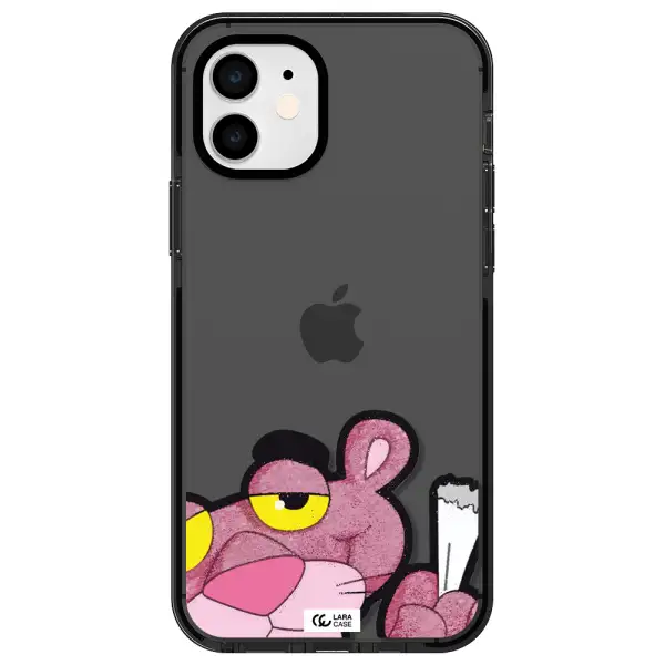 a cartoon of a pink bear Apple iPhone 11 impact Smoke Black Case