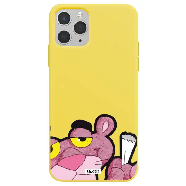 a cartoon of a pink bear Apple iPhone 11 pro max Silicone canary yellow Case