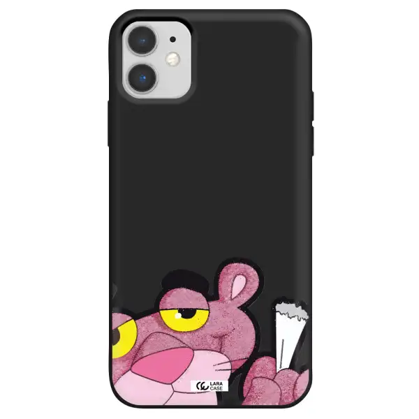 a cartoon of a pink bear Apple iPhone 11 Silicone black Case