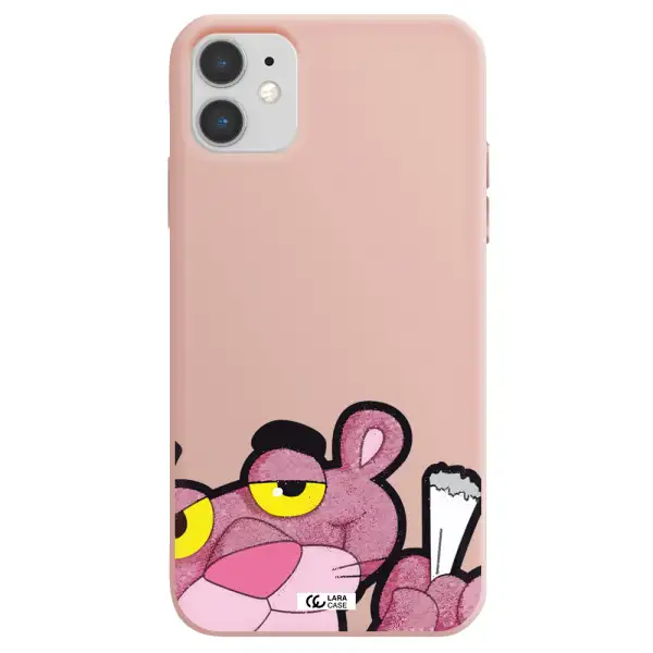 a cartoon of a pink bear Apple iPhone 11 Silicone pastel pink Case