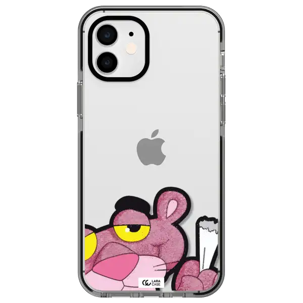 a cartoon of a pink bear Apple iPhone 12 impact black border Case