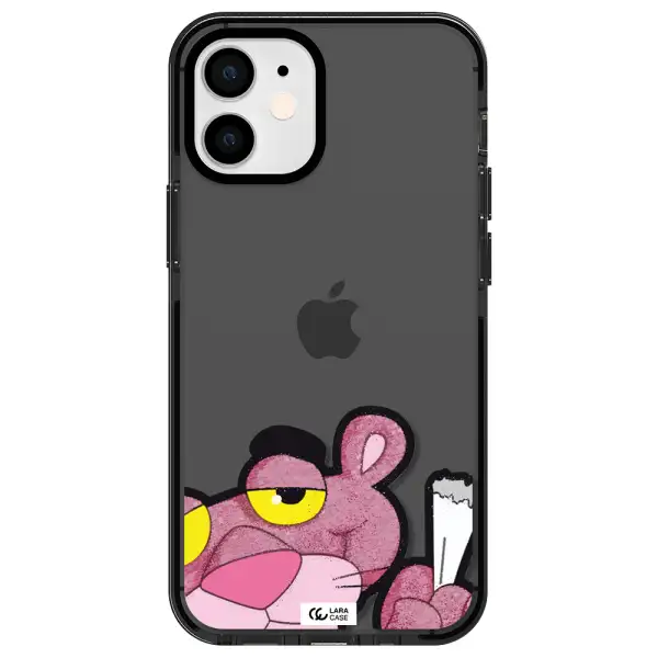 a cartoon of a pink bear Apple iPhone 12 mini impact Smoke Black Case