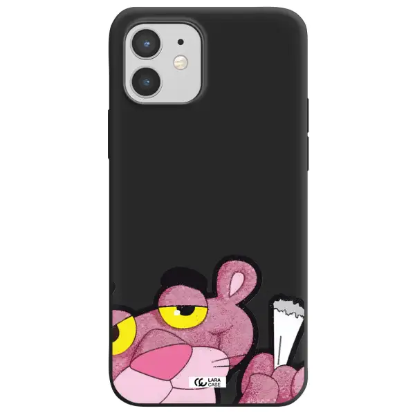 a cartoon of a pink bear Apple iPhone 12 mini Silicone black Case