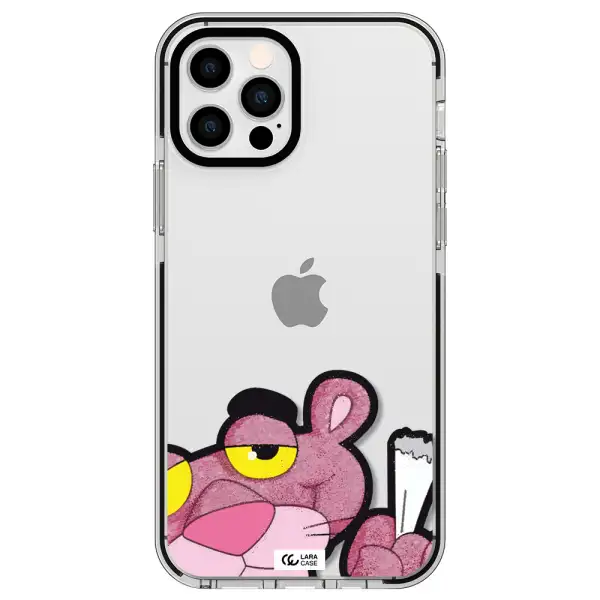 a cartoon of a pink bear Apple iPhone 12 pro impact black border Case