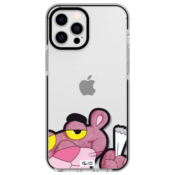 a cartoon of a pink bear Apple iPhone 12 pro max impact black border Case