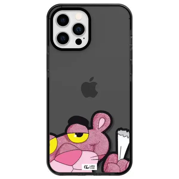 a cartoon of a pink bear Apple iPhone 12 pro max impact Smoke Black Case