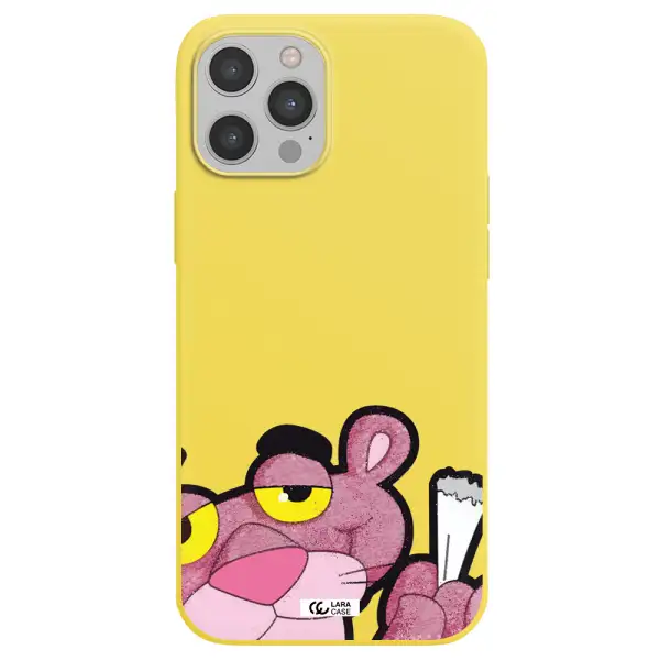 a cartoon of a pink bear Apple iPhone 12 pro max Silicone canary yellow Case