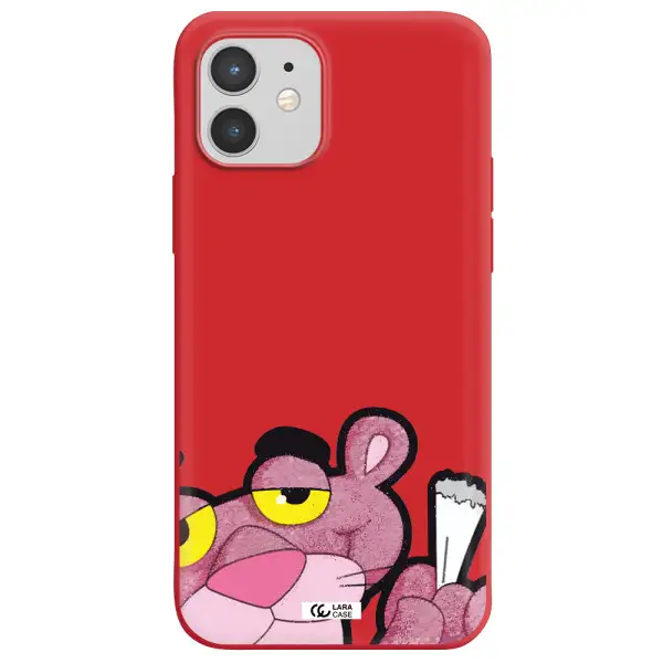 a cartoon of a pink bear Apple iPhone 12 Silicone Imperial Red Case