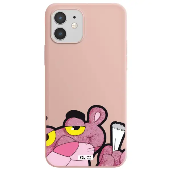 a cartoon of a pink bear Apple iPhone 12 Silicone pastel pink Case