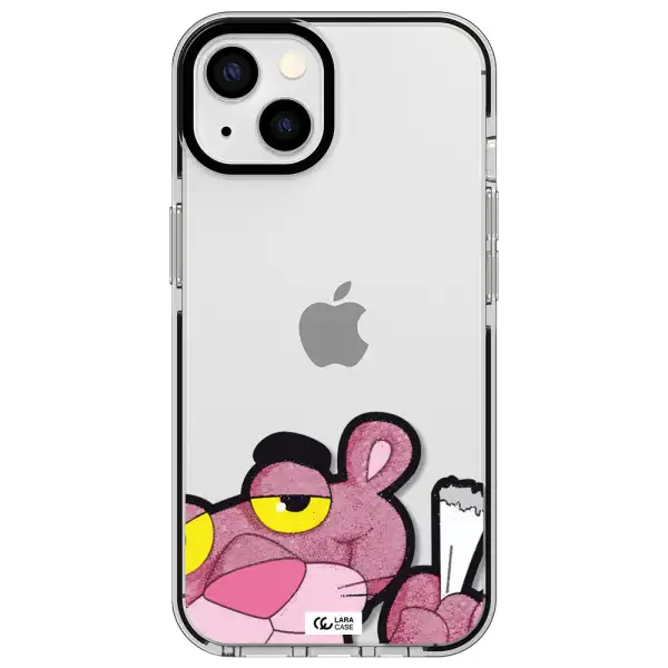a cartoon of a pink bear Apple iPhone 13 impact black border Case