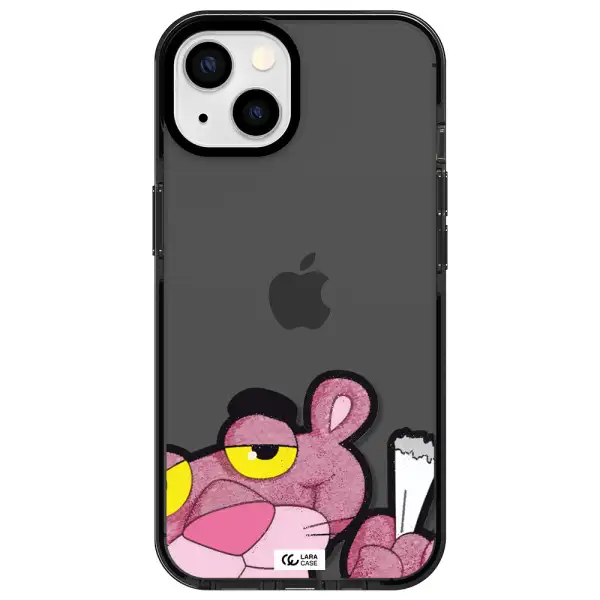 a cartoon of a pink bear Apple iPhone 13 impact Smoke Black Case