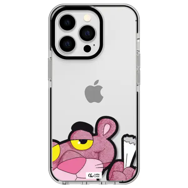 a cartoon of a pink bear Apple iPhone 13 Pro impact black border Case
