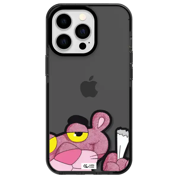 a cartoon of a pink bear Apple iPhone 13 Pro impact Smoke Black Case