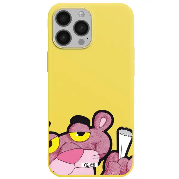 a cartoon of a pink bear Apple iPhone 13 Pro Max Silicone canary yellow Case