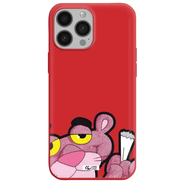 a cartoon of a pink bear Apple iPhone 13 Pro Max Silicone Imperial Red Case