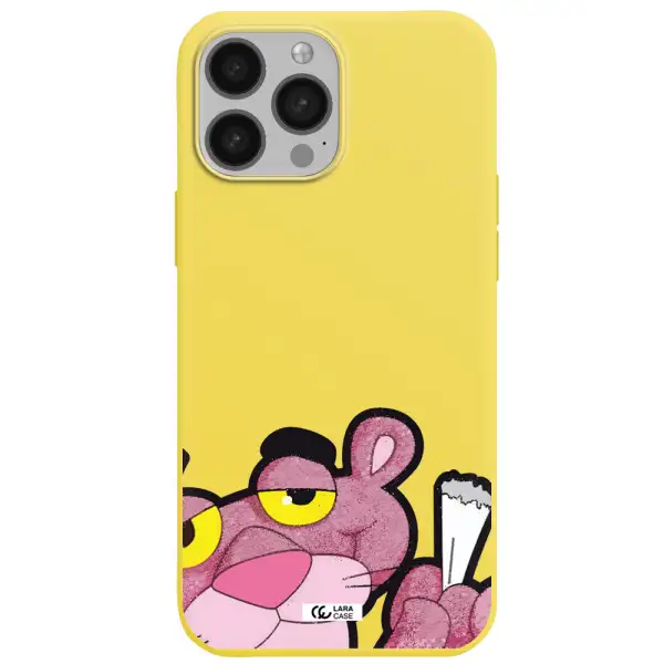 a cartoon of a pink bear Apple iPhone 13 Pro Silicone canary yellow Case