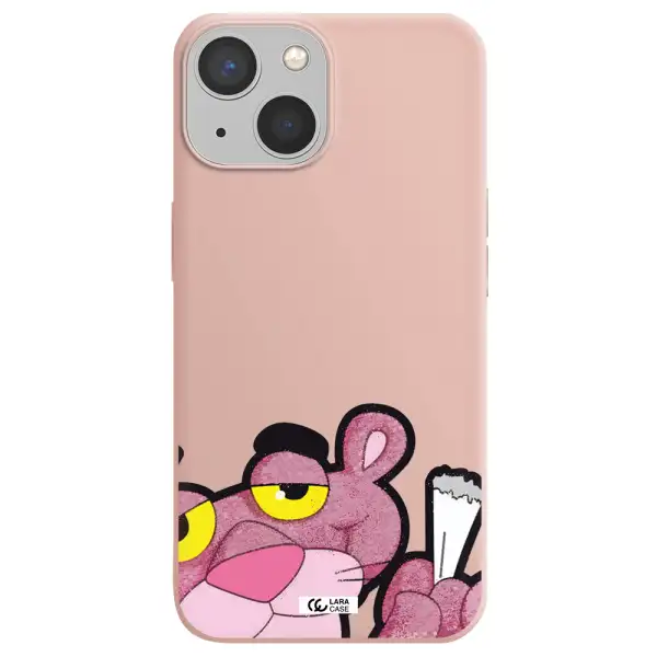 a cartoon of a pink bear Apple iPhone 13 Silicone pastel pink Case