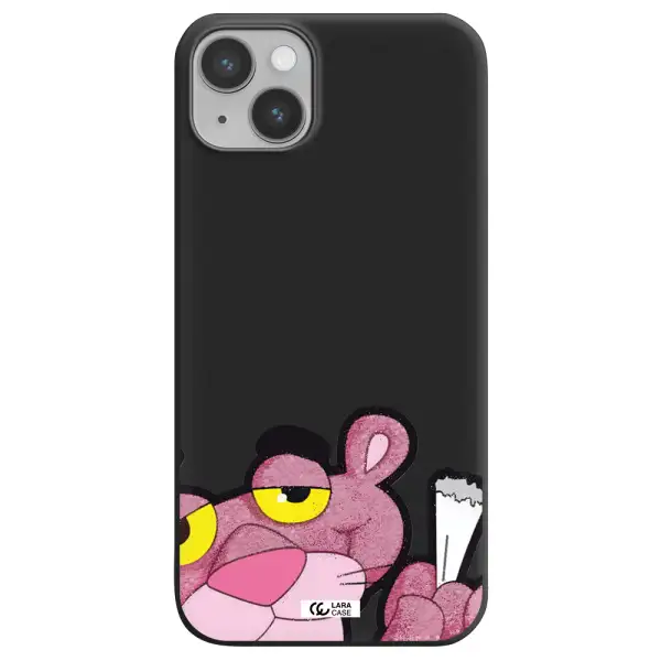 a cartoon of a pink bear Apple iPhone 14 plus Silicone black Case