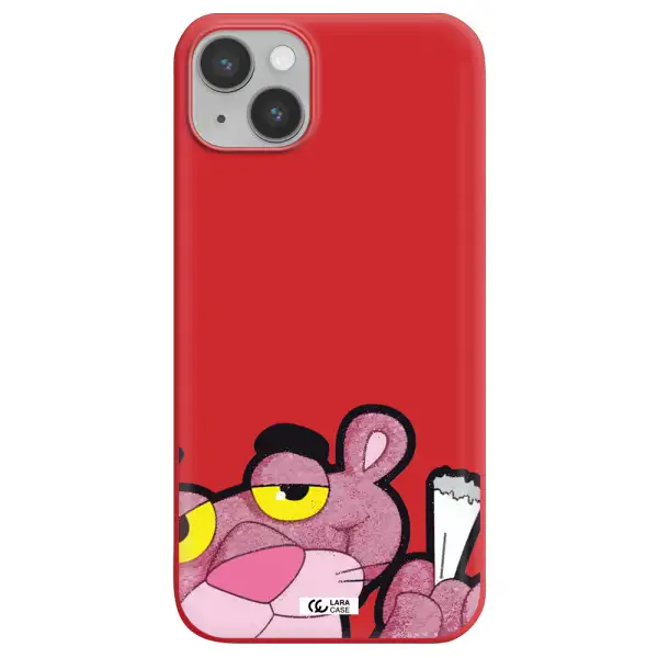 a cartoon of a pink bear Apple iPhone 14 plus Silicone Imperial Red Case