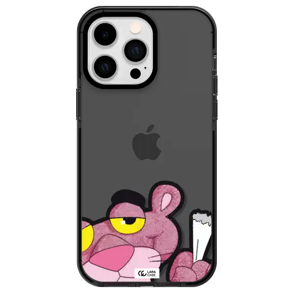 a cartoon of a pink bear Apple iPhone 14 pro max impact Smoke Black Case