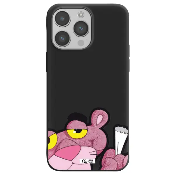 a cartoon of a pink bear Apple iPhone 14 pro max Silicone black Case