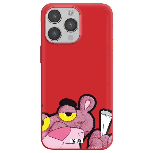 a cartoon of a pink bear Apple iPhone 14 pro Silicone Imperial Red Case