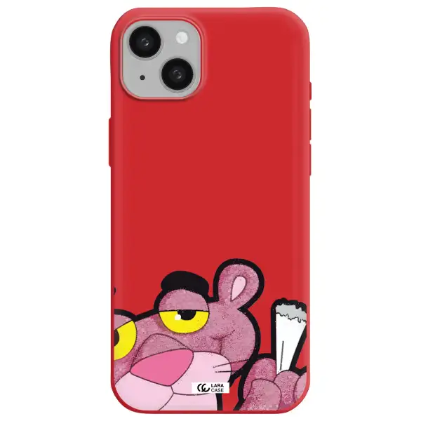 a cartoon of a pink bear Apple iphone 15 plus Silicone Imperial Red Case