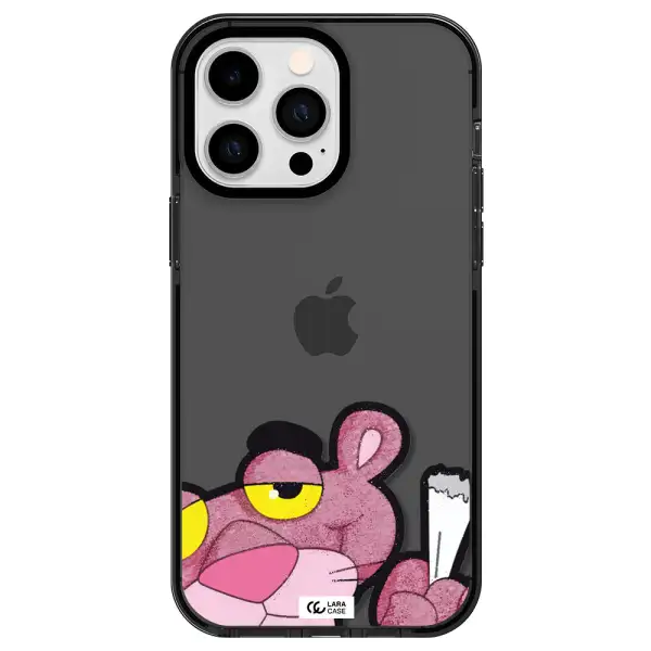 a cartoon of a pink bear Apple iPhone 15 Pro impact Smoke Black Case