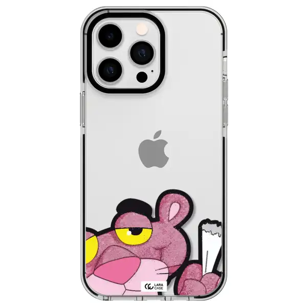 a cartoon of a pink bear Apple iPhone 15 Pro Max impact black border Case