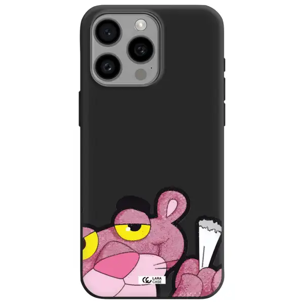 a cartoon of a pink bear Apple Iphone 15 Pro max Silicone black Case