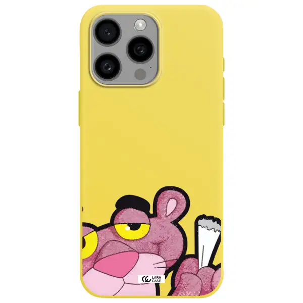 a cartoon of a pink bear Apple Iphone 15 Pro max Silicone canary yellow Case