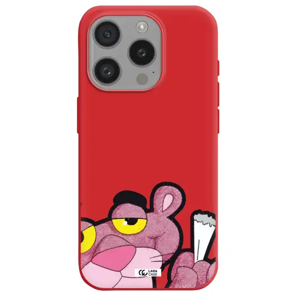 A Cartoon Of A Pink Bear Apple Iphone 15 Pro Silicone Imperial Red Case