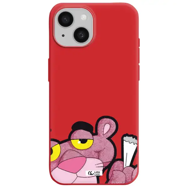A Cartoon Of A Pink Bear Apple Iphone 15 Silicone Imperial Red Case