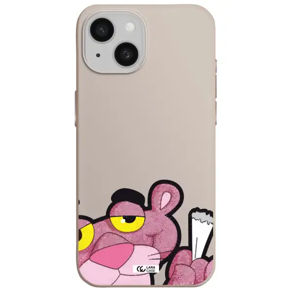 a cartoon of a pink bear Apple iPhone 15 Silicone Stone Case