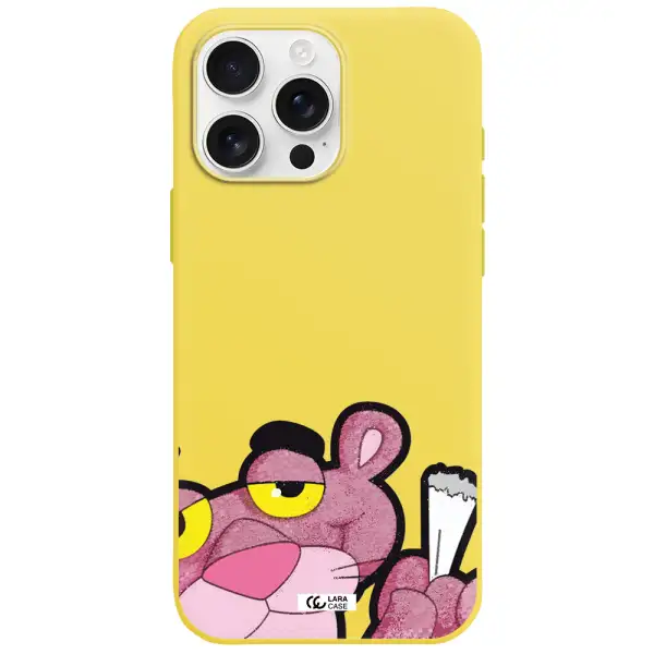 A Cartoon Of A Pink Bear Apple Iphone 16 Pro Max Silicone Canary Yellow Case